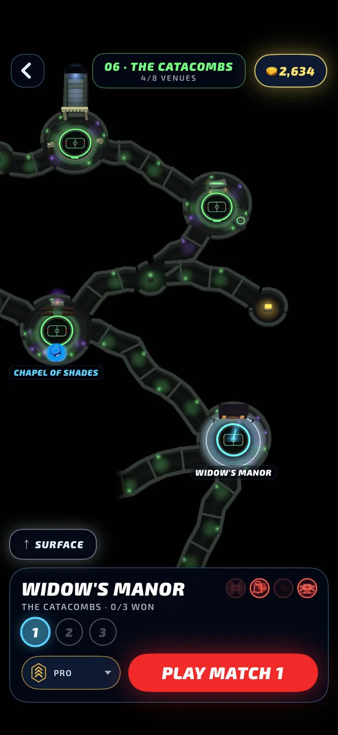 A dark maze of tunnels with fog over the unexplored parts.